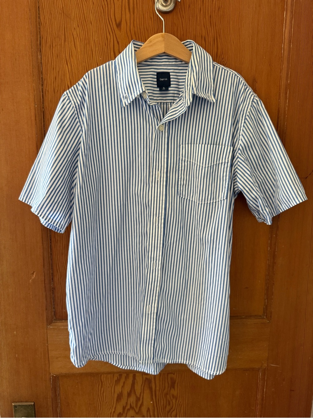 GAP kids size 12 Blue and White Vertical Stripe Short-Sleeve Button-Up